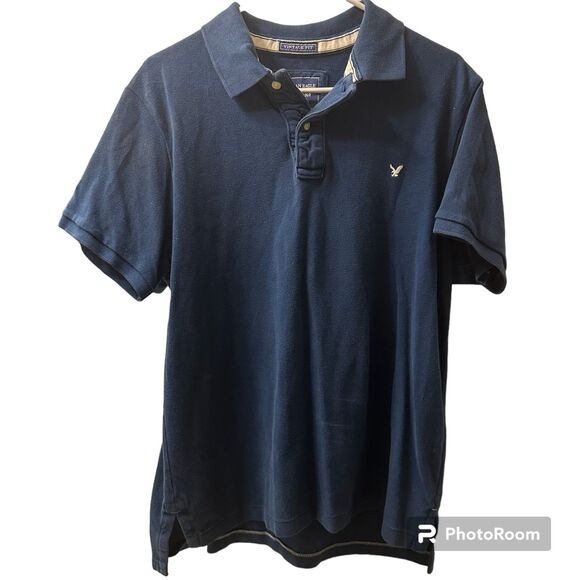 American Eagle Vintage Fit Polo Style Shirt Quarter Button Up Men's Large Blue - Picture 1 of 3